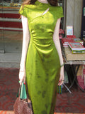 Chinese White Design Feeling Small Gentle And Comfortable Green Butterfly Flaking Cheongsam Women's Two-Color