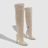 New Fashion Water Drilled Over Knee Boots Sexy Tip Side Zipper Comfortable Large