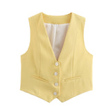 Women's Retro Solid Color Candy Color V-Neck Short Suit Vest / Horse Clip