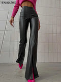 Leather Women Flare Pants High Waist Stretchy Split Fitness Sexy Fashion Casual Black Pantalones 2022 Femme Clothing