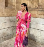 Women's Explosive Folded Print Long-Sleeved Dress With Thin Fashion