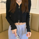 Women Simple Basic Cropped Preppy Style Stretchy Young All-match Casual Кардиган Женский Zipper Streatwear Spring
