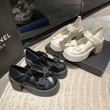 Jane Shoes Women 2025 Autumn And Winter New Thick-Soled Loose Cream Soles Coarse Leather Shoes Bow Single Shoes High