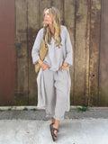 Explosion. Women's Casual Cotton Set Long-Sleeved Round Collar Trousers Casual