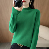 Zingj 2024 Autumn / Winter New Women's Korean Version Slim Half High Collar Short Solid Color Bottom Sweater-Outfit