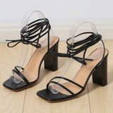 New High-Heeled Sandals Women Large Size Summer New Square Ankle Strap Thick And