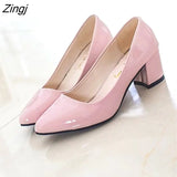 New Women Pumps Black High heels 6cm Lady Patent leather Thick with Autumn Pointed Single Shoes Female Sandals Big