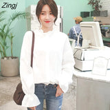 Women Harajuku Clothes Elegant Flare Sleeve Womens Tops and Blouses White Solid Casual Blouse Females Retro Clothing