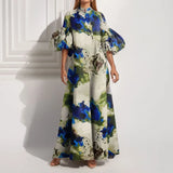 New Women's Temperament Loose-Fitting Painted Long Dress Big Swing Bubble Sleeve