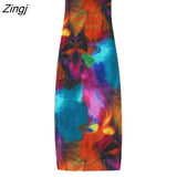 Women Sexy Strapless Contrast Color Tie Dyed Printing Mesh Slim Midi Dress Female Chic Party Vestidos