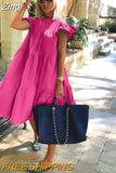Women's Summer Casual Maxi Boho Dresses Ruffle Sleeve Round Neck Mini Dress Loose Solid Short Beach Dresses