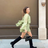 Women's Explosive Folded High-Waisted Solid-Color Layered Folded Horn Sleeve