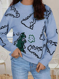 Autumn And Winter Sweater Women's Loose Long-Sleeved Round-Neck Cartoon Dinosaur Knitted