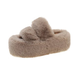 Double With Fur Thick Bottom Slippers Women Autumn And Winter Double One-Word Slope And Warm Cotton Slippers