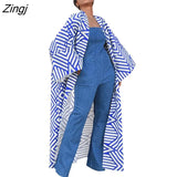 Trench Full Sleeve Print Coats Casual Fashion Overcoat Women Windbreaker Outer Long Bandage