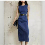 Temperament Sleeveless Denim Dress With Hip Dress Women's Summer 2025 New Waist-Skinny French Vest