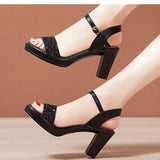 Temperament High-Heeled Sandals Women 2025 Summer New Fashion Buckle With Roman Sandals Fish Mouth Open Toe Show Women's