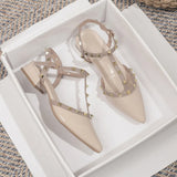 V's New Summer Pointed Sandals Women's Korean Version Of The Empty Rivet High Heel Low Heel
