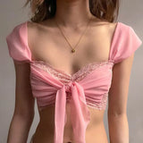 Zingj Women's Summer 2024 New Sexy Hot Girl Pure Desire Lace Mesh Stitching Strap Wrapped Chest
