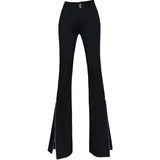 Elegant Women Flare Pants High Quality Elastic Korean Black Split Spring Lady Trousers Fashion High Waist Button Full