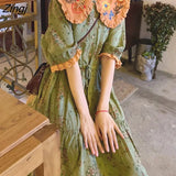 Floral Embroidery Lolita DressWomen Summer Kawaii Peter Pan Collar Loose Dress Elegant Luxury High Waist Party
