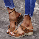 2025 Summer New Retro Leisure Water Drill Flowers High Heel One-Word Female Slope And