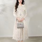 Small Fragrant French Light Luxury Famous Nail Bead Long-Sleeved Lace Dress Girl High-Grade
