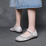 Cow Skin Retro Hollow Sandals Women 2025 Summer New Comfortable Breathable Hole Shoes Casual Mother