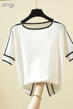 Mujer Short Sleeve 2023 Summer Blouse Thin Knitted Shirt Women Tops Woman Clothes Striped Fashion Shirt Femme