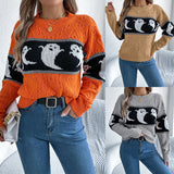 And Winter Live Halloween Theme Ghost Bump Color Long-Sleeved Jacket Sweater Women's