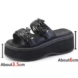 Women's Shoes 2025 Summer New Fish-Mouthed Bat Thick-Soled Cool Slippers Women's Dark Punk Hot