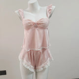 Women Summer New Ice And Snow Silk Sexy Sling Shorts Two Sets With Chest Cushions Pure Lusty