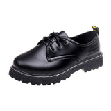 Leather Shoes Female British College Wind With Thick Heel Pure Color Casual Single Shoes Black Round Head Students With Single Shoes
