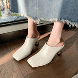 Slippers 2025 New Square Head Alien And Pure Color High Heel Elegant Fashion Simple Small High-Heeled Shoes
