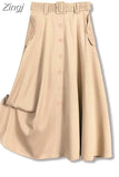 Women Summer Long 2023 Casual Solid High Waist With Belt Pocket Elegant Office Ladies A-Line Skirts Faldas