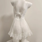 Mesh Pyjamas Women's Spring And Autumn With Chest Pads Small Breast Lace Pure Desire Hanging Aja Skirt Autumn Homewear