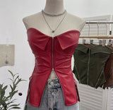 Shooting Hottie Retro Tender With Chest Pad Wrapped Bra Zipper Design Smear Bra Vest Short Sleeveless Top