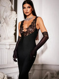 Patchwork Lace Sheer Camisole Midi Dress- Outfit