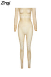 Women Autumn 2023 New Black Sexy&Club High Street Hook Flower Hollow Out Solid Elastic Skinny Mesh Spliced Chic