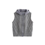 Women's 2025 Winter Fashion Vintage Vintage Vintage Cotton Stitched Knitted Hooded Vest