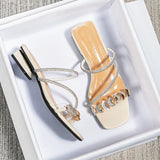 New Fashion Low-Heeled Sandals Female Fairy Water Drill Word Two Wearing Slippers Large Size
