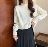 Zingj Winter New Style Inside Build Small Head Bottom Lady Sweater Jacket Pure Color Half High Turtleneck Short Sweater Woman-Outfit