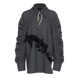 New Careful Machine Bow Knot Hollow Age Reduction Porch Fold Bubble Sleeve Top