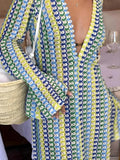 Striped Plunge Neck Maxi