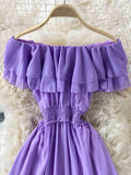 Chiffon Dress Women Sexy Slash Neck Ruffle Robe Elegant Ruffle High Waist Vestidos Female Beach Vacation