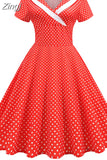 Women Summer Pink Polka Dot Party Dress Short Sleeve Sailor Collar Elegant Casual Vintage A-line Midi