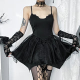 Sling Net Stitching Irregular Dress Women's 2024 Dark Wind New Fashion Slim