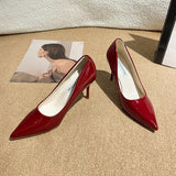 Red 34-42 Yards High Heel Female Fine Heel 2025 Nude Sexy Light Tip Patent Leather Single Shoe