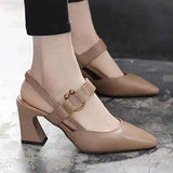 New Back Empty Sandals Women's Casual Square Head Horseshoes And Coarse Heel High Fashion Casual Leather