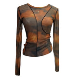 Sun Dyed Elastic Mesh Yarn T-Shirt Stacked With Long-Sleeved Top Press Line T-Shirt